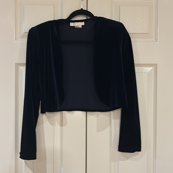 Deep Navy Velvet Long Tank Dress with Bolero Jacket - Picture 5 of 6